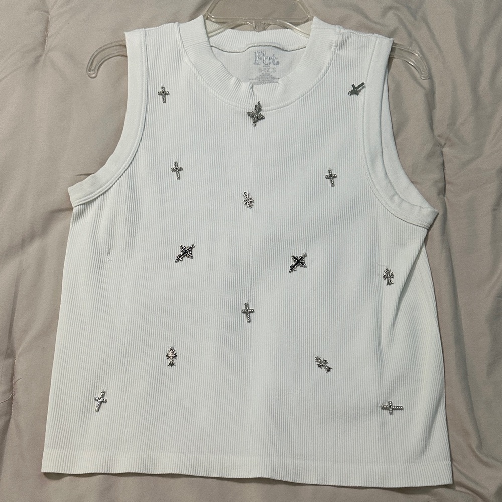 White Sleeveless women Top with Cross Embellishments